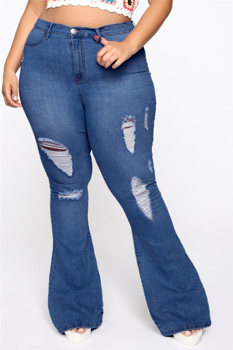 Womens Plus Size Distressed Wide Leg High Waist Stretchy Jeans