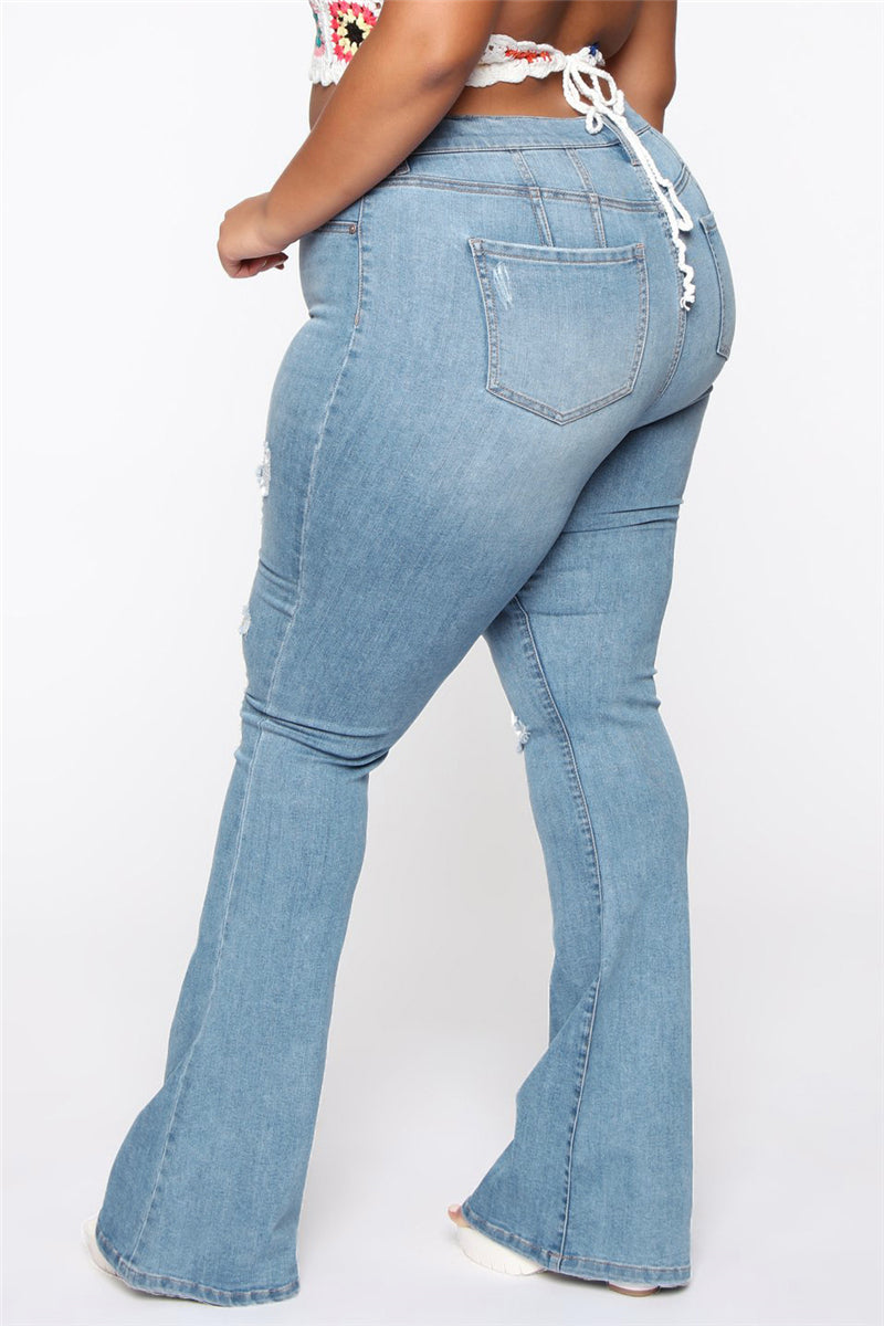 Womens Plus Size Distressed Wide Leg High Waist Stretchy Jeans