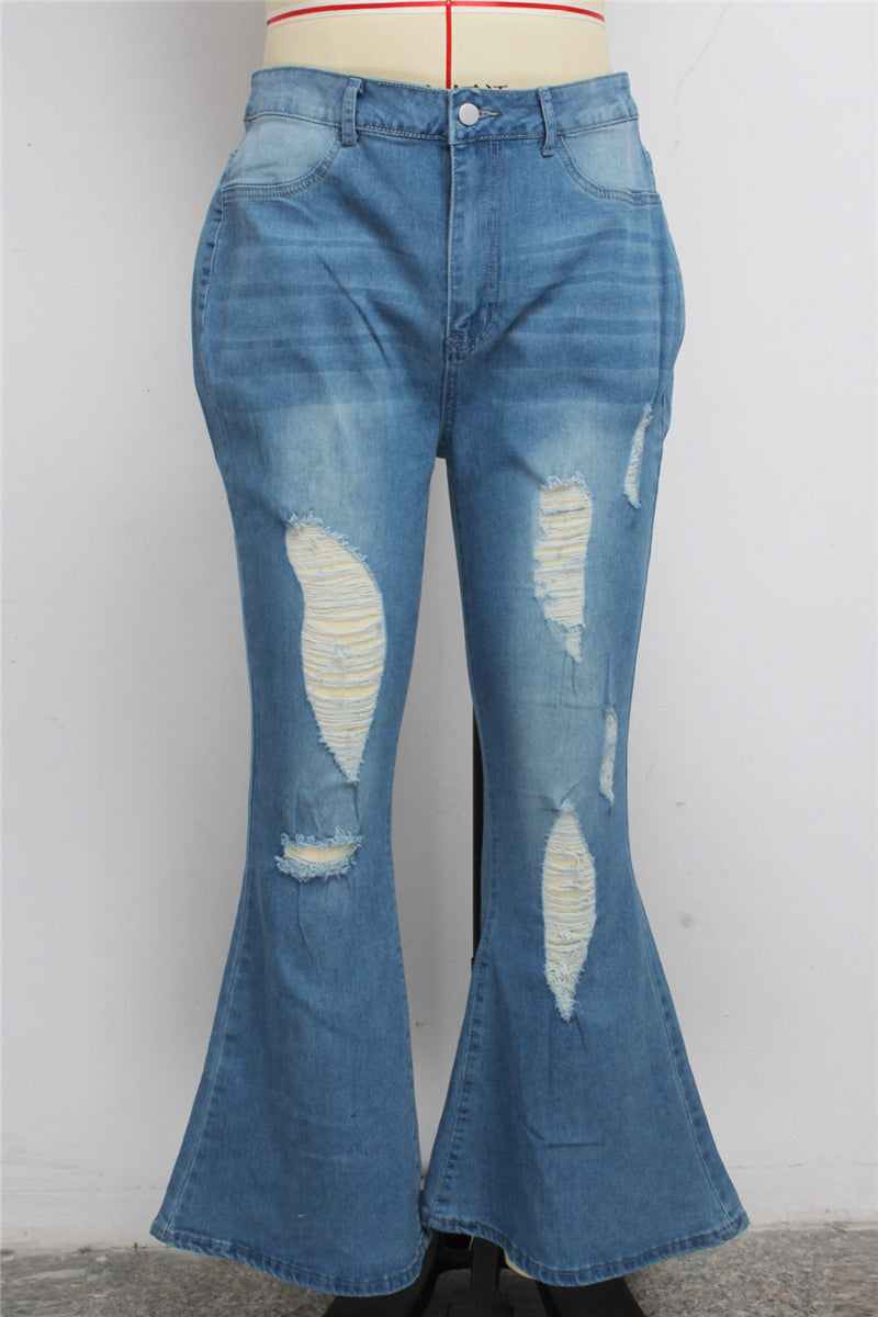 Womens Plus Size Distressed Wide Leg High Waist Stretchy Jeans