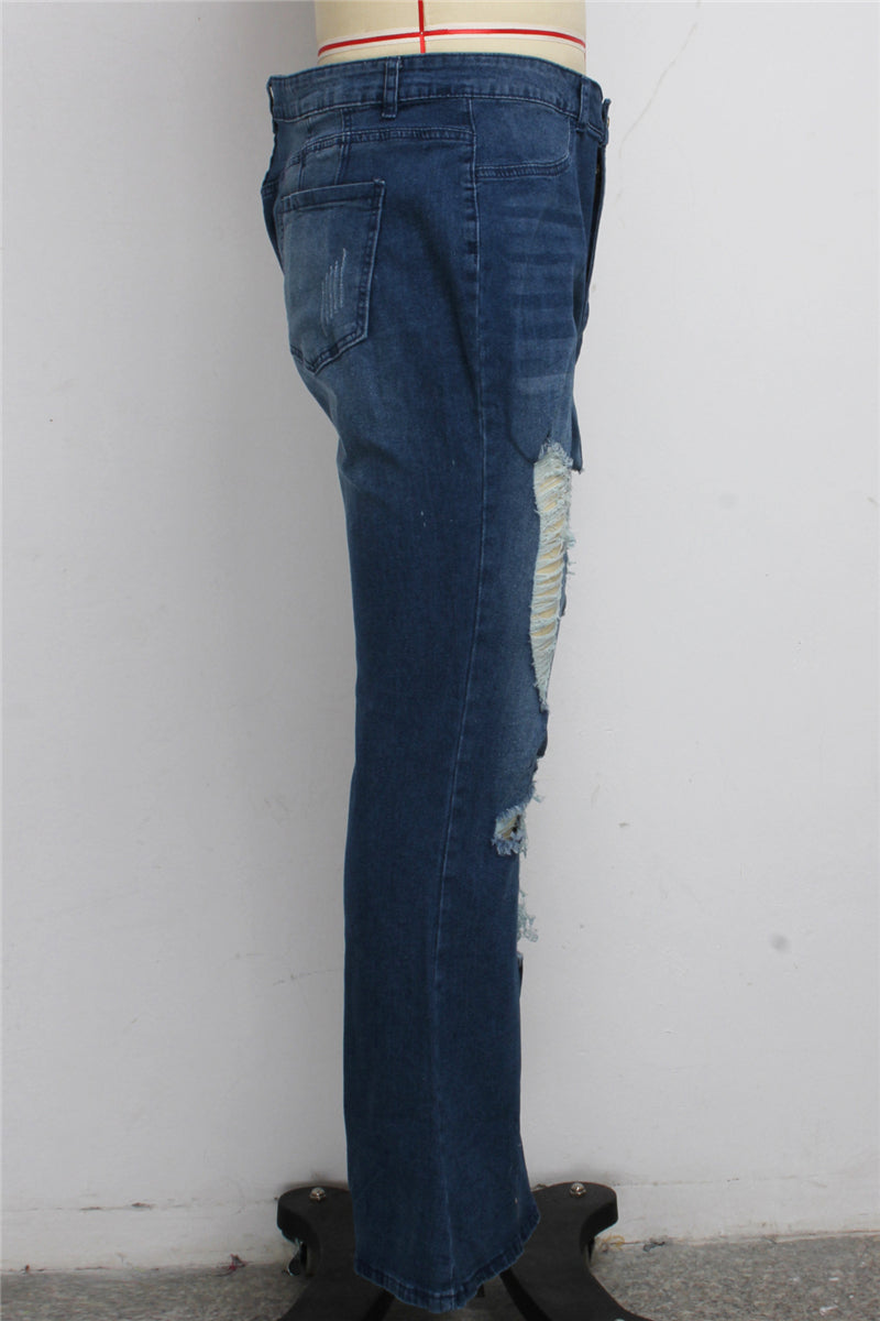 Womens Plus Size Distressed Wide Leg High Waist Stretchy Jeans