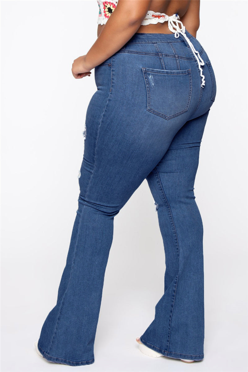 Womens Plus Size Distressed Wide Leg High Waist Stretchy Jeans