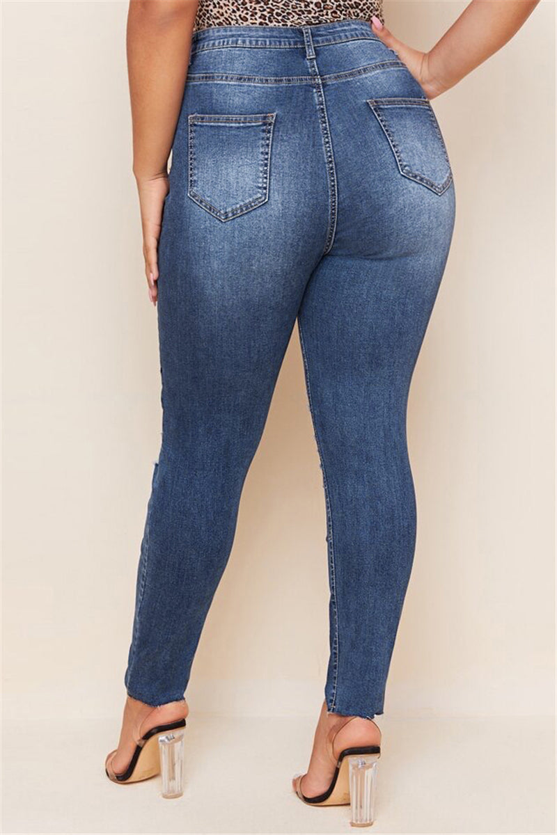 Womens Plus Size Slim Straight Leg Blue Jeans