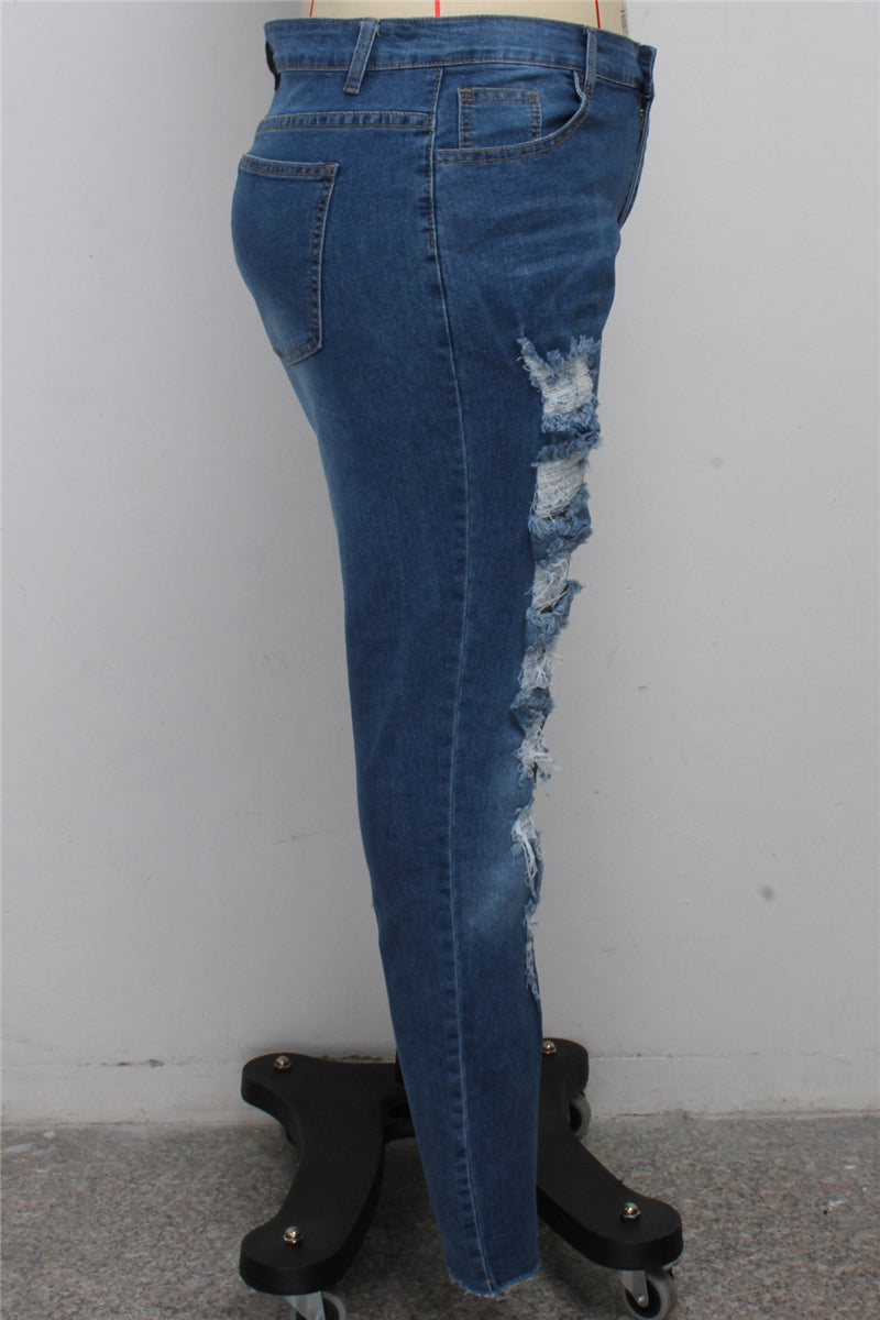 Womens Plus Size Slim Straight Leg Blue Jeans