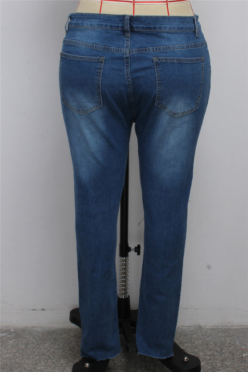 Womens Plus Size Slim Straight Leg Blue Jeans