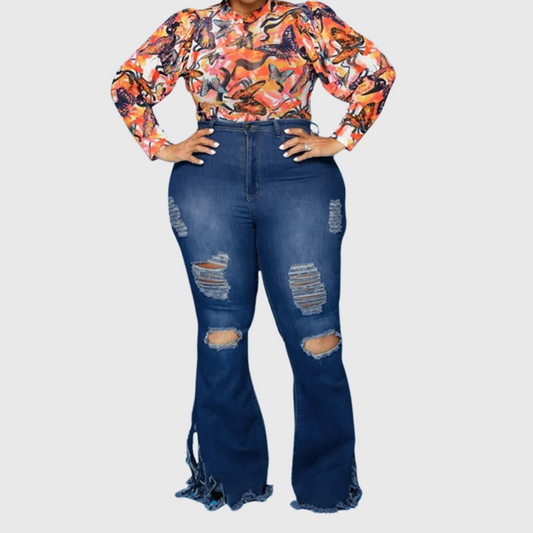 Womens Plus Size Wide Leg High Waist Stretchy Jeans