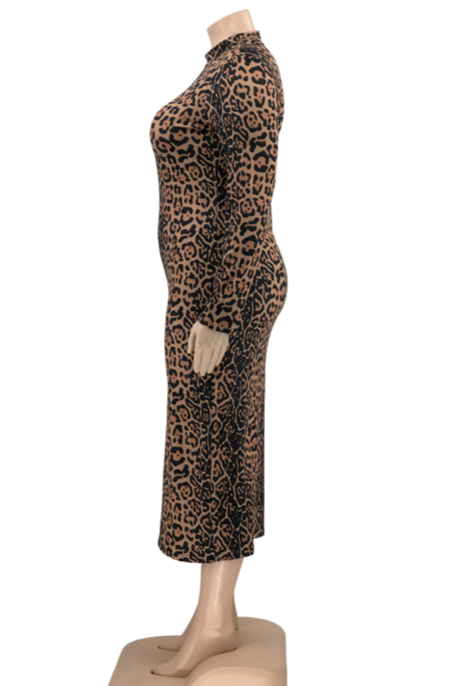 Plus Size Leopard Long Sleeve Midi Body Dress for Women