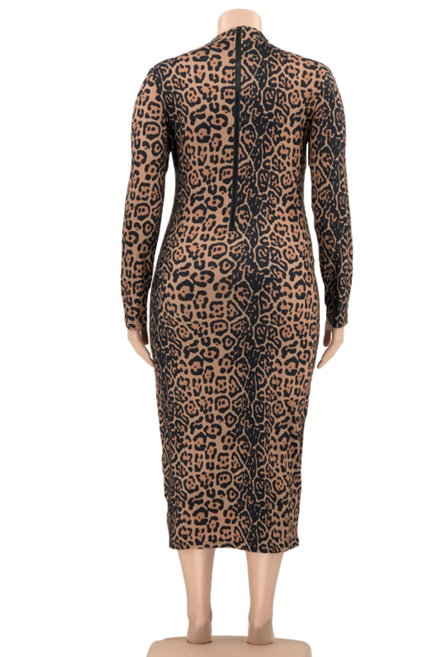 Plus Size Leopard Long Sleeve Midi Body Dress for Women