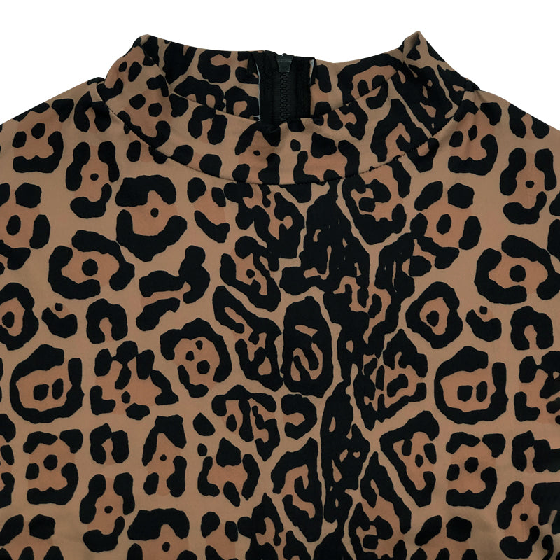 Plus Size Leopard Long Sleeve Midi Body Dress for Women