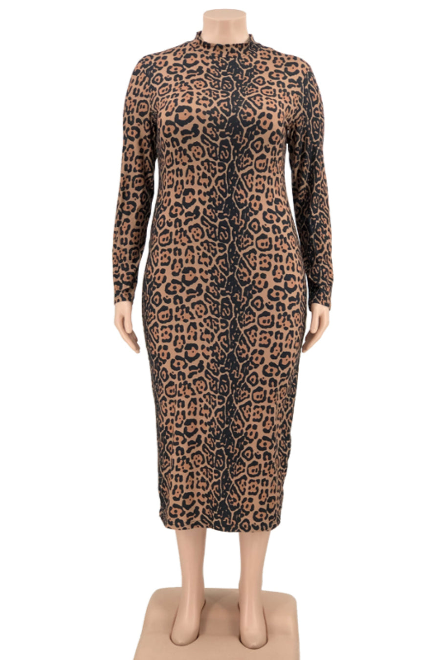 Plus Size Leopard Long Sleeve Midi Body Dress for Women