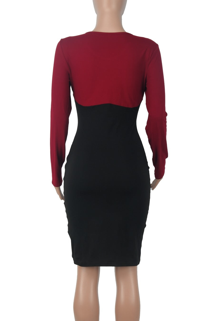 Contrast Lace-up Stylish Bodycon Long Sleeve Dress for Women