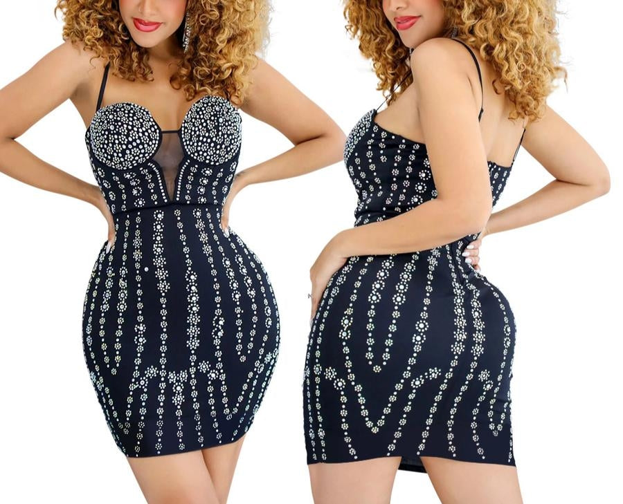 Black Sexy Diamond Dress Club Outfit for Women