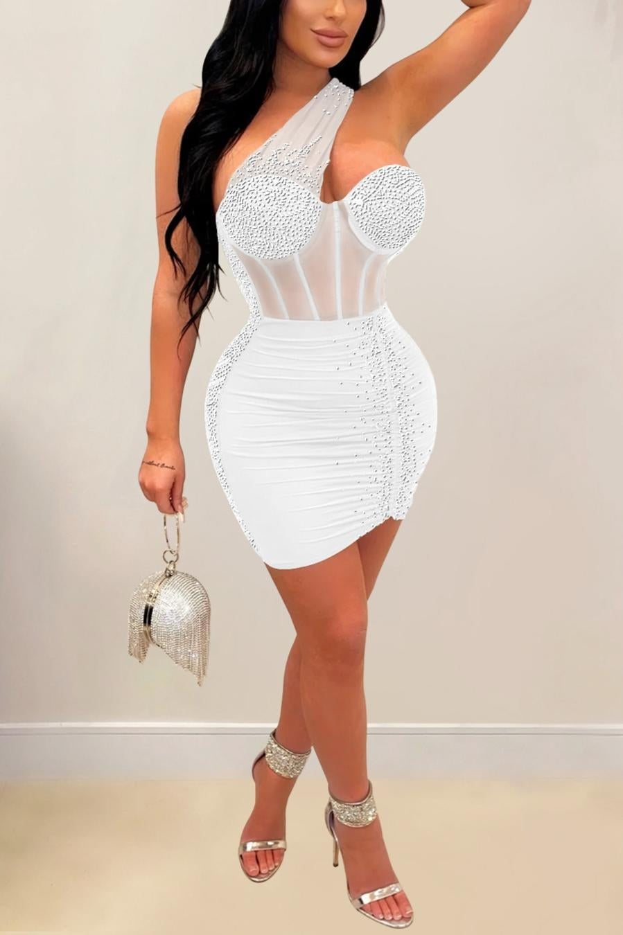 Sexy Rhinestone Dress Club Outfit for Women