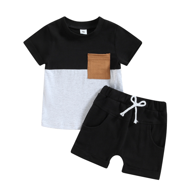 Summer Short Sleeve Contrast Boy 2 Piece Set for Kids