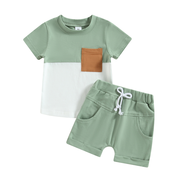 Summer Short Sleeve Contrast Boy 2 Piece Set for Kids