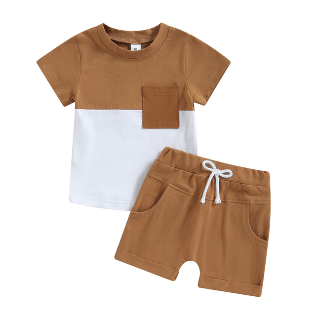 Summer Short Sleeve Contrast Boy 2 Piece Set for Kids