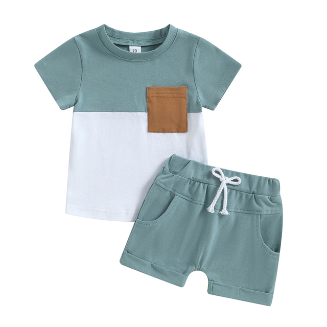 Summer Short Sleeve Contrast Boy 2 Piece Set for Kids