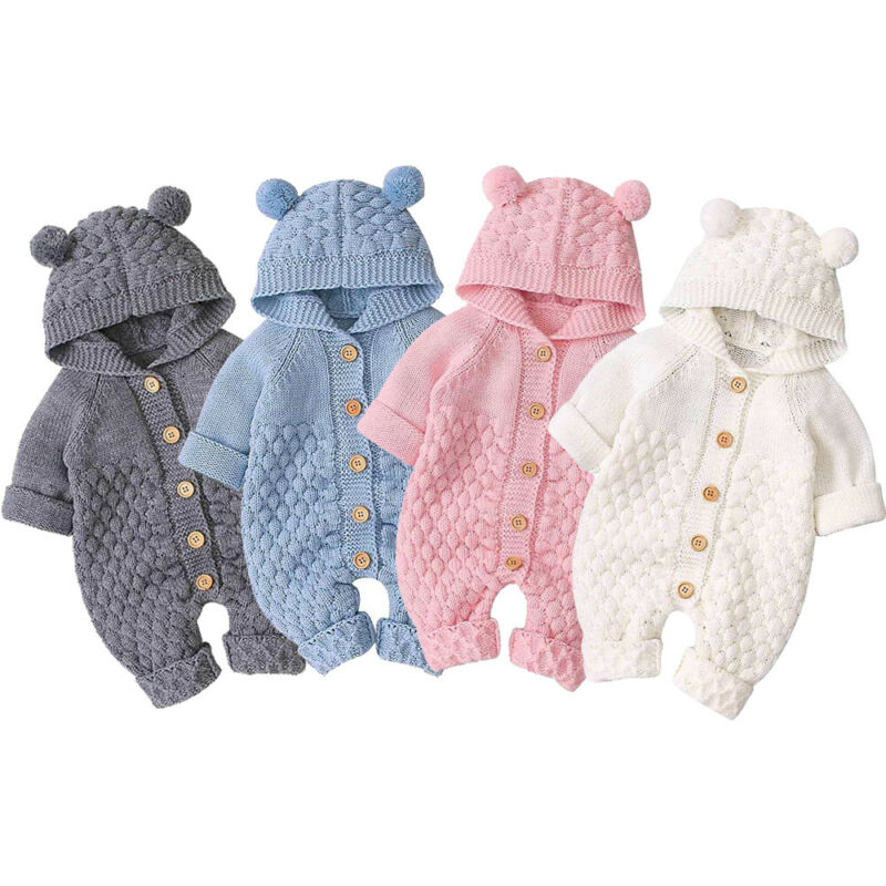 Baby Unisex Hooded Knitted Sweater Romper for Kids