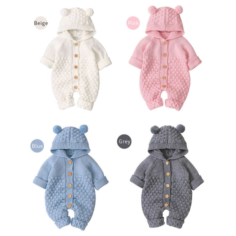 Baby Unisex Hooded Knitted Sweater Romper for Kids