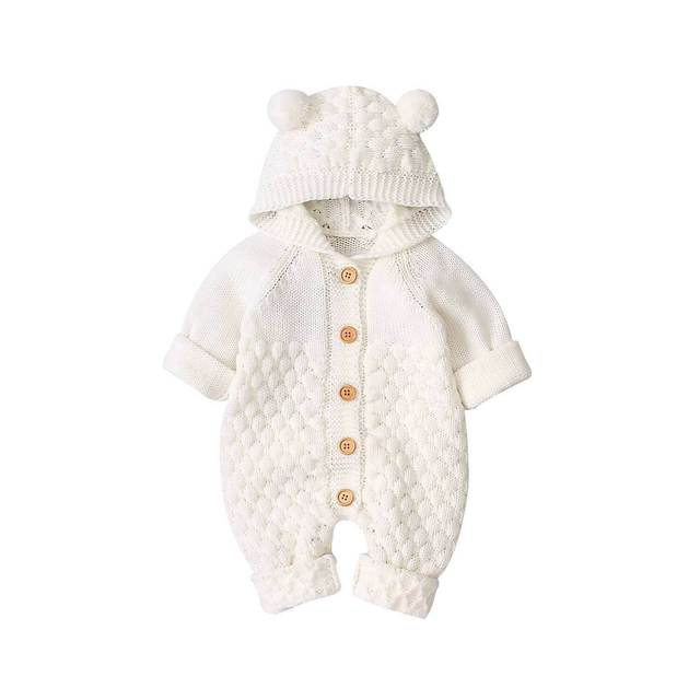 Baby Unisex Hooded Knitted Sweater Romper for Kids