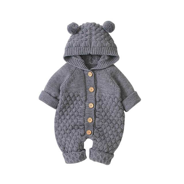 Baby Unisex Hooded Knitted Sweater Romper for Kids