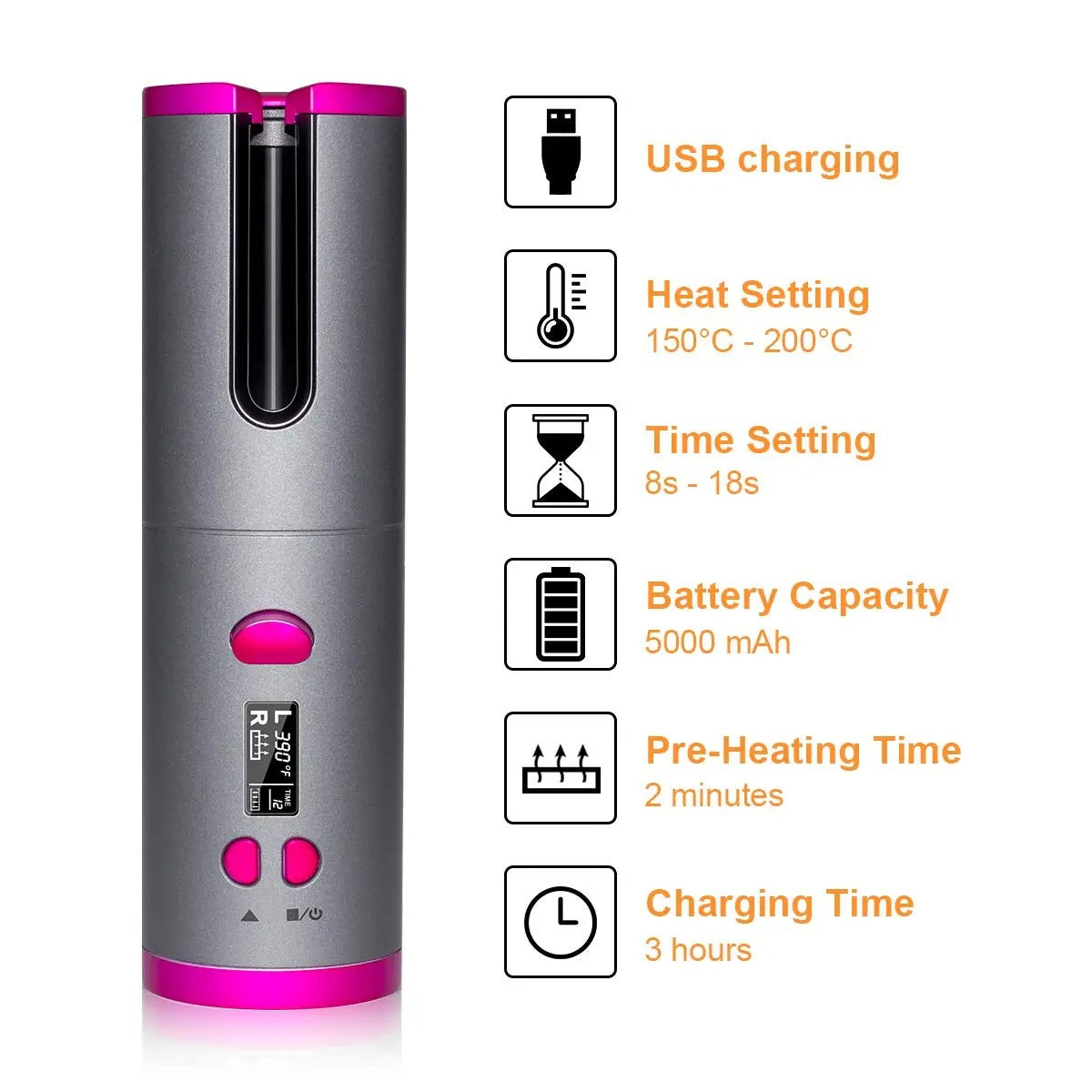 Cordless Automatic Hair Curler Rechargeable