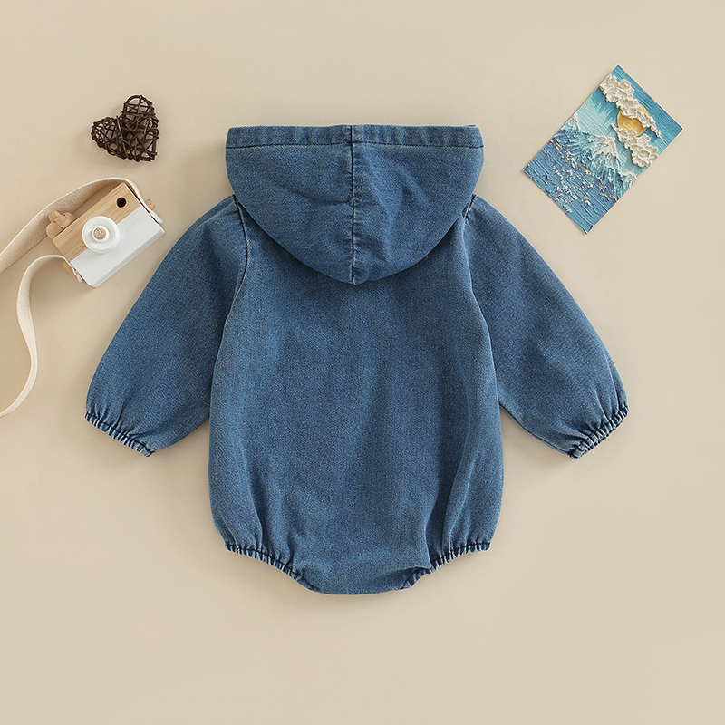 Denim Hooded Kids Long Sleeve Baby Boy Girl Bodysuit