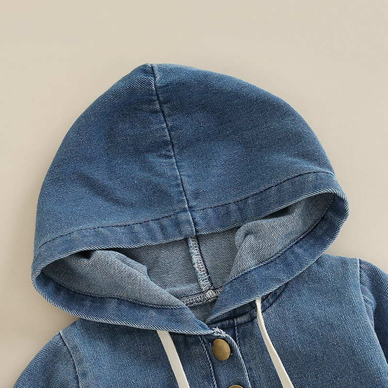 Denim Hooded Kids Long Sleeve Baby Boy Girl Bodysuit