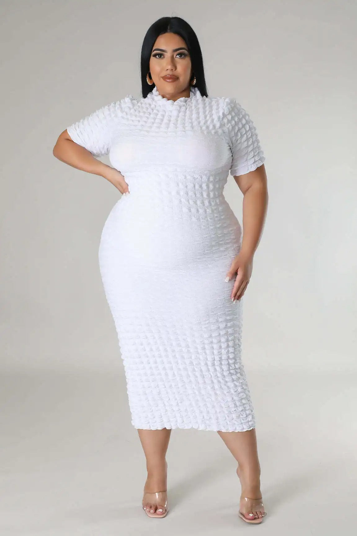 Plus Size Women Elegant Short Sleeve Bubble Dress