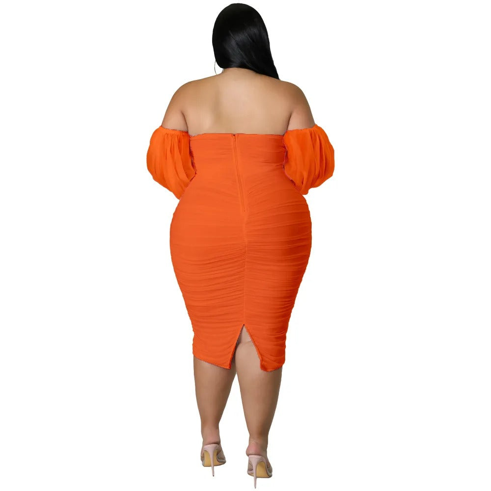 Plus Size Off Shoulder Mesh Sleeve Dress for Women