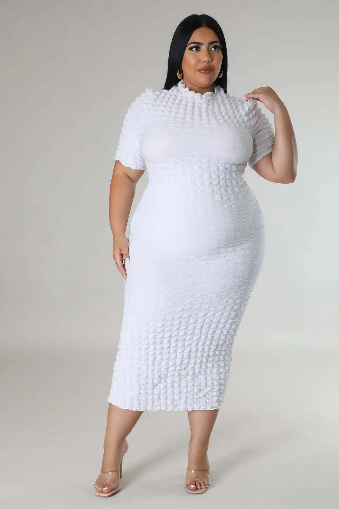 Plus Size Women Elegant Short Sleeve Bubble Dress