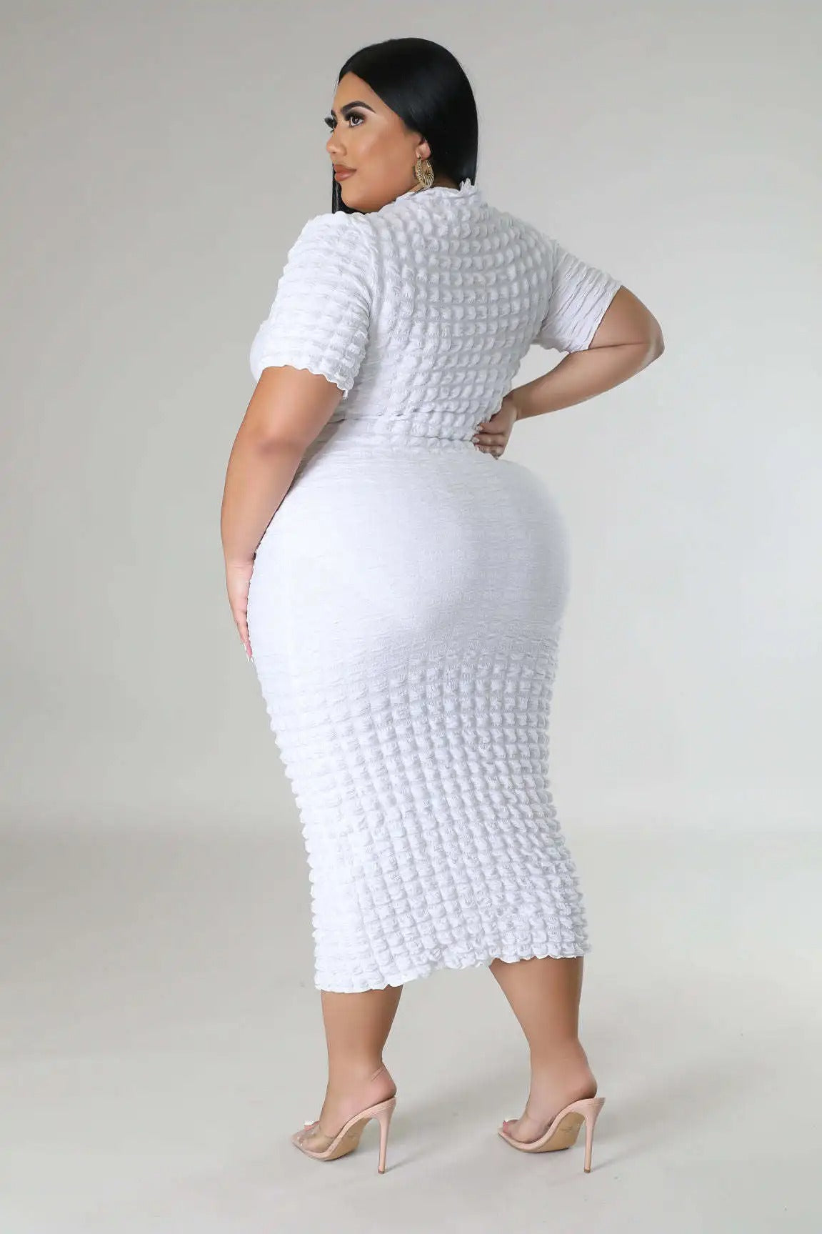 Plus Size Women Elegant Short Sleeve Bubble Dress