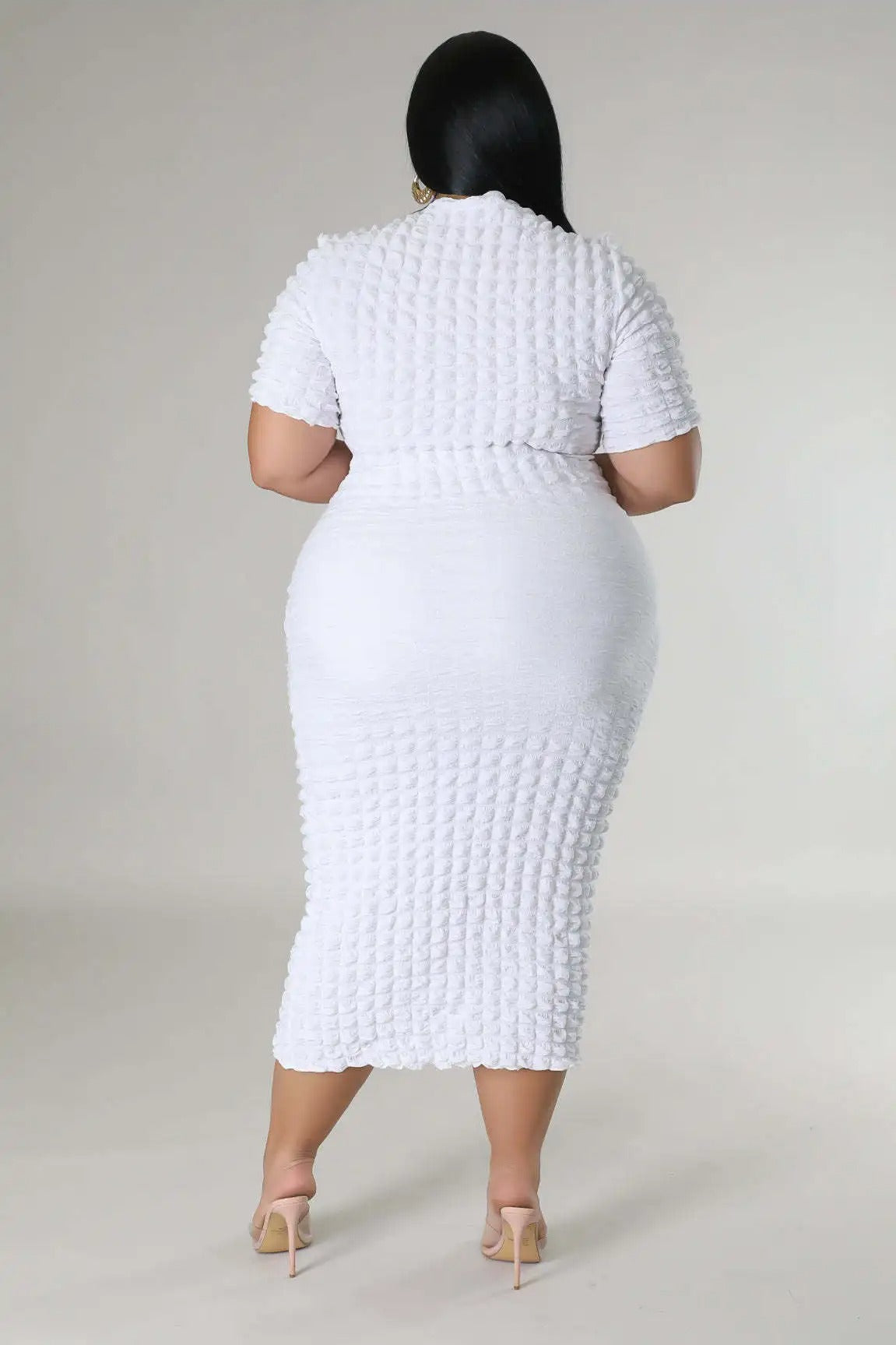 Plus Size Women Elegant Short Sleeve Bubble Dress