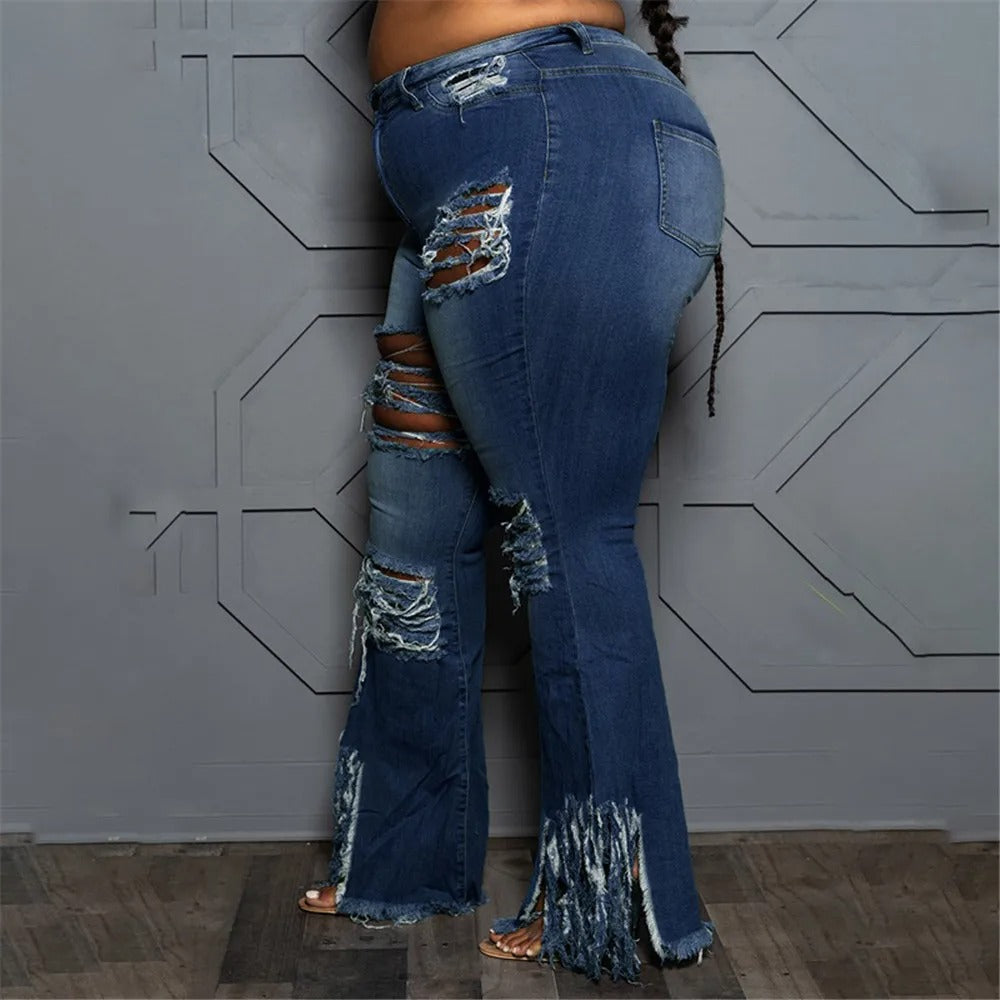 Womens Plus Size Wide Leg High Waist Stretchy Jeans