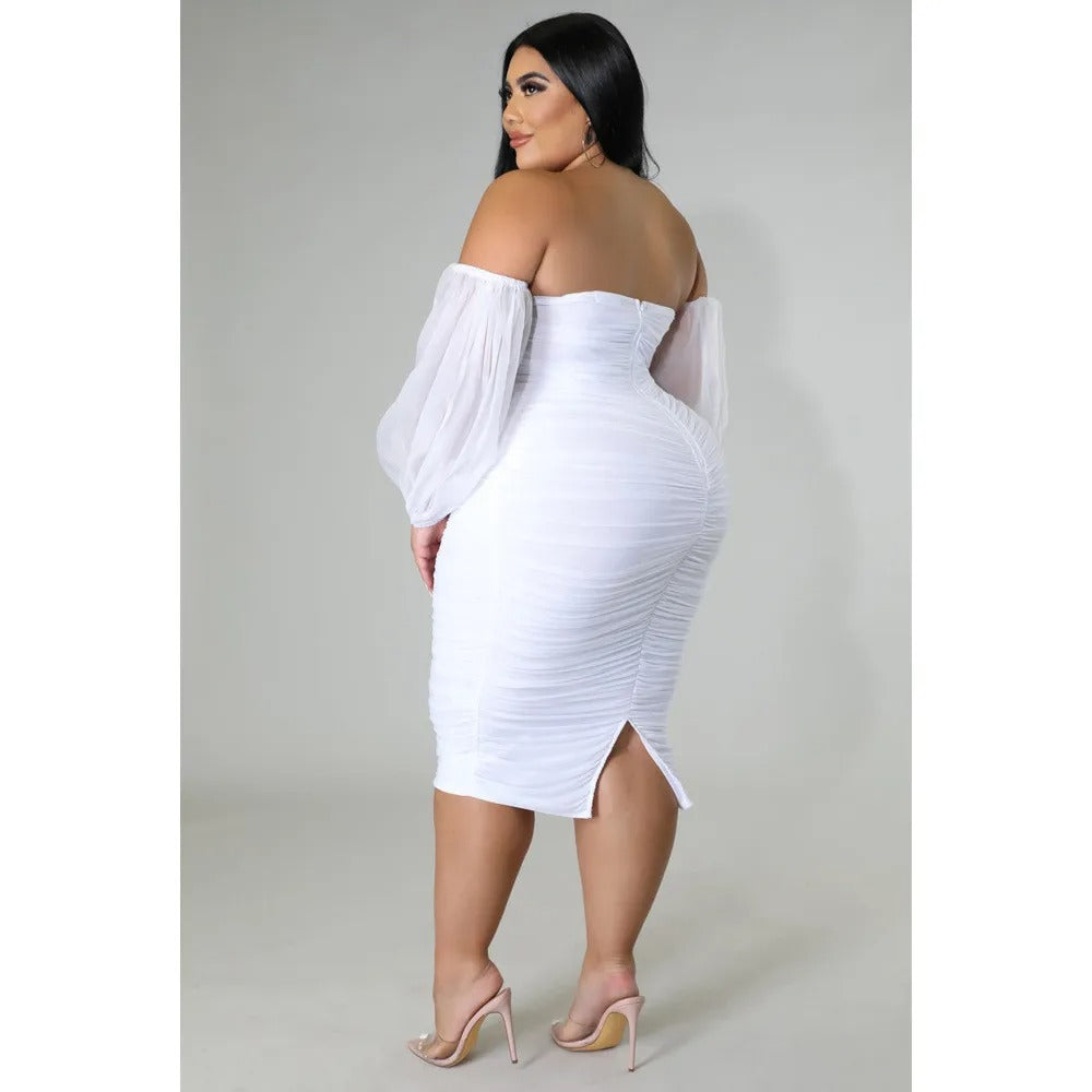 Plus Size Off Shoulder Mesh Sleeve Dress for Women