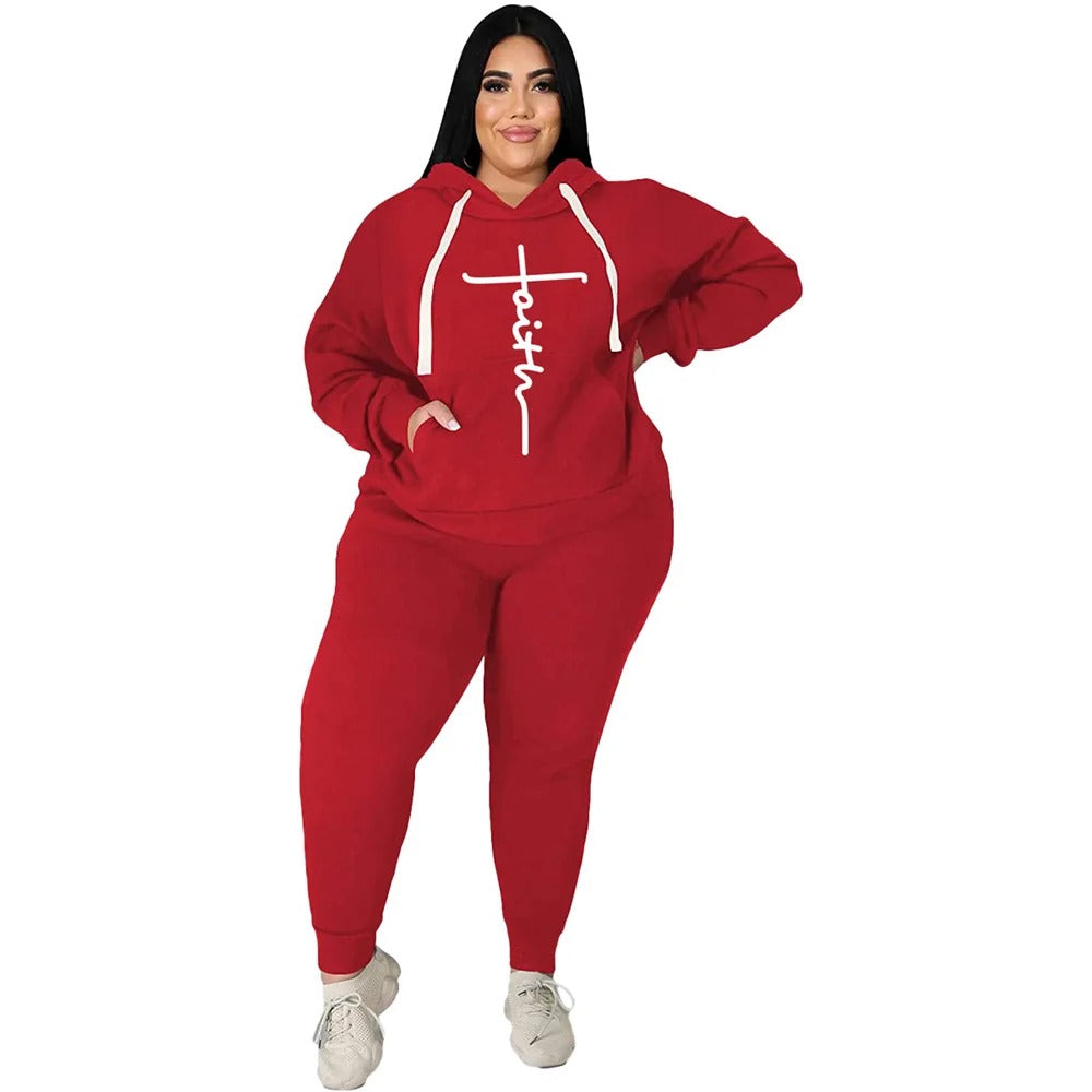 Plus Size Two Piece Pocket Hoodie & Tracksuit Womens