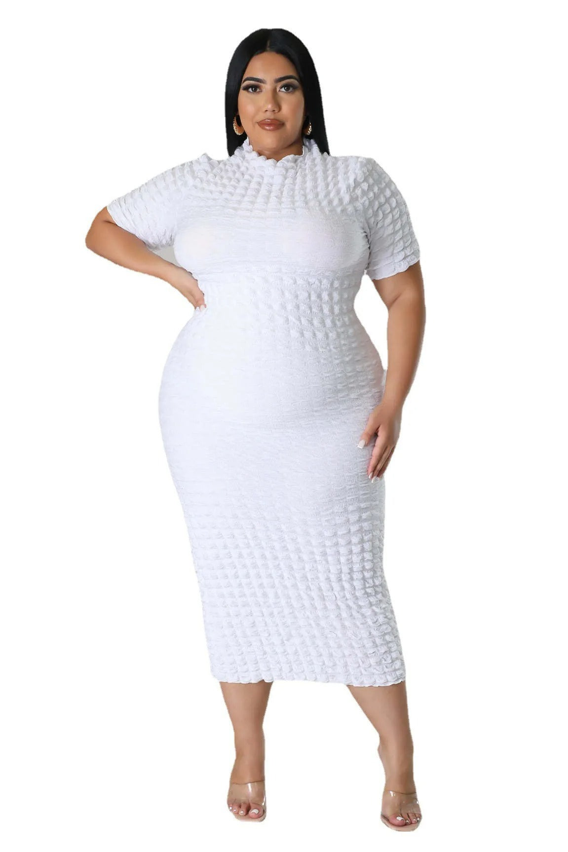 Plus Size Women Elegant Short Sleeve Bubble Dress