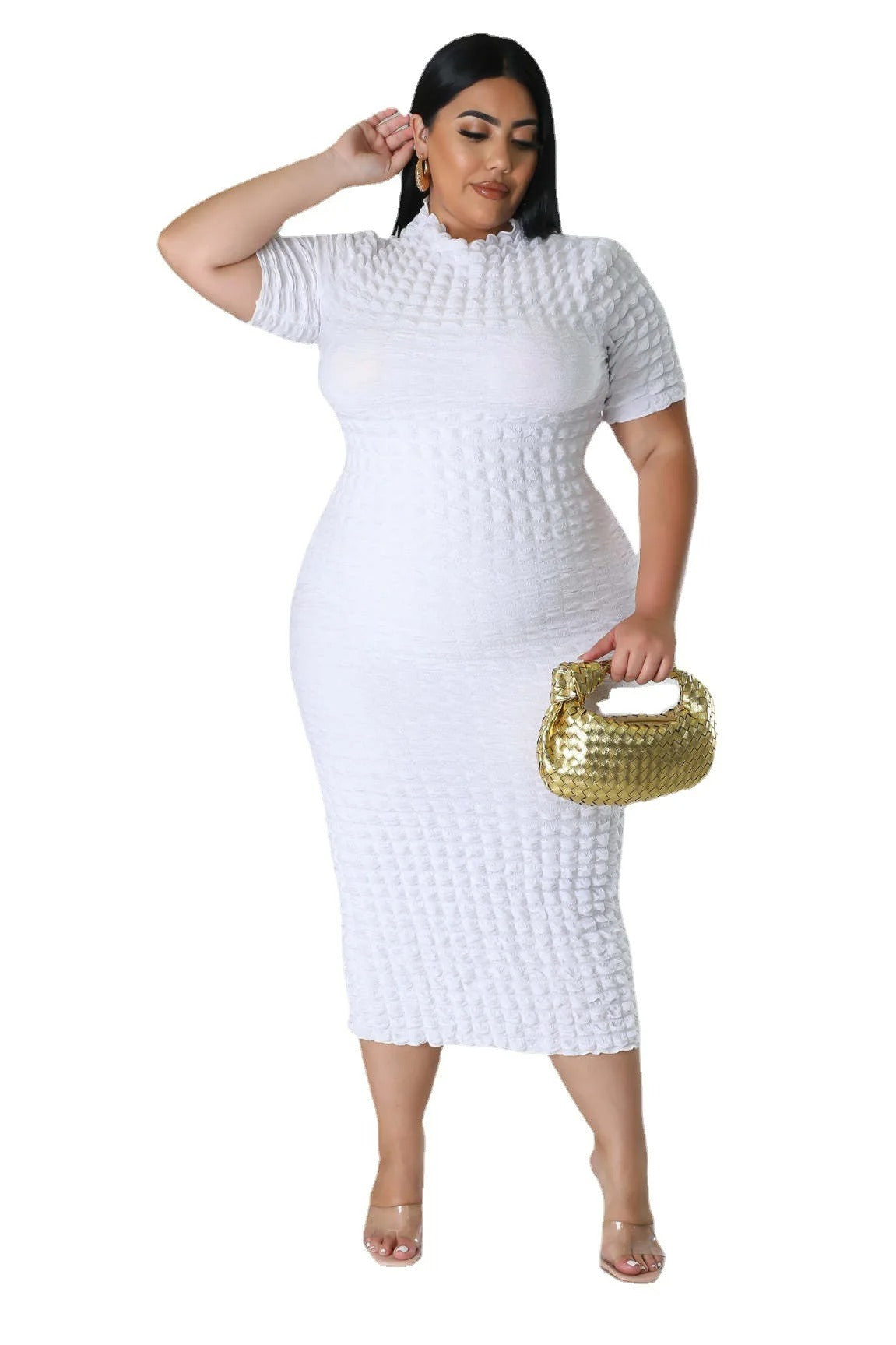 Plus Size Women Elegant Short Sleeve Bubble Dress