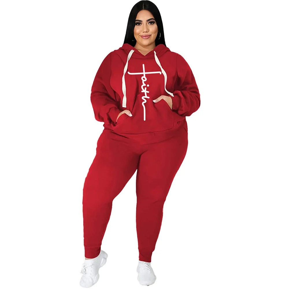 Plus Size Two Piece Pocket Hoodie & Tracksuit Womens