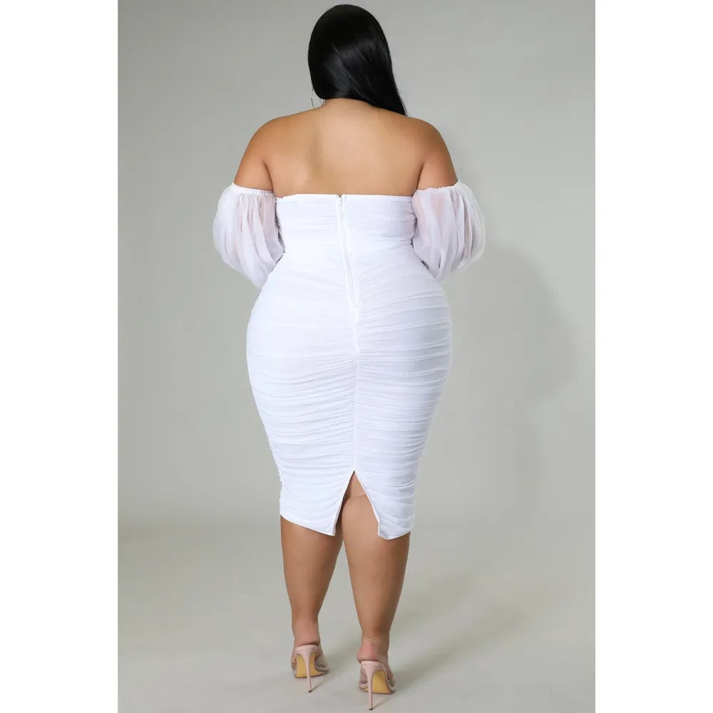 Plus Size Off Shoulder Mesh Sleeve Dress for Women