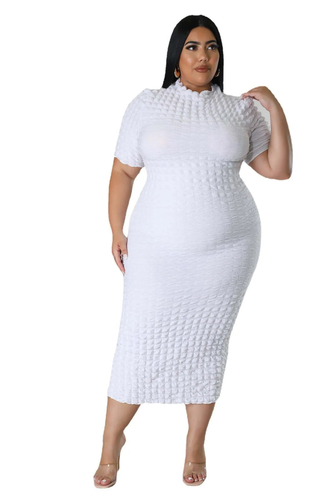 Plus Size Women Elegant Short Sleeve Bubble Dress