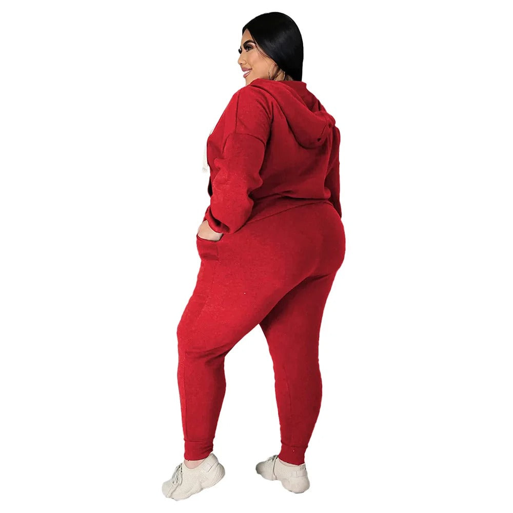 Plus Size Two Piece Pocket Hoodie & Tracksuit Womens