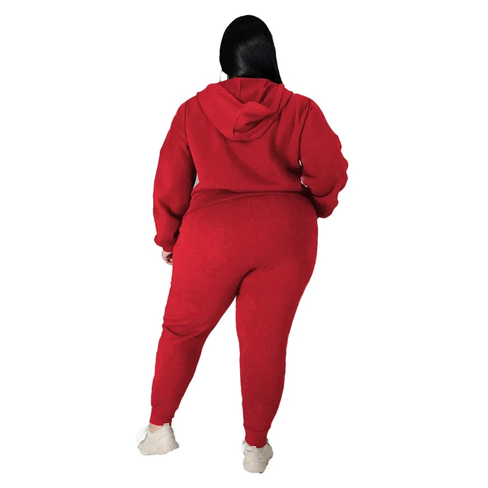 Plus Size Two Piece Pocket Hoodie & Tracksuit Womens