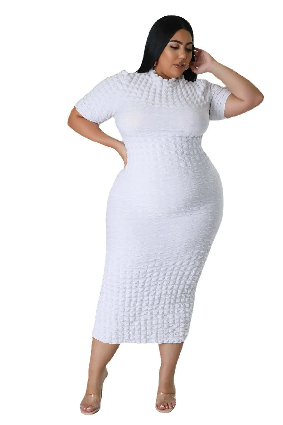 Plus Size Women Elegant Short Sleeve Bubble Dress