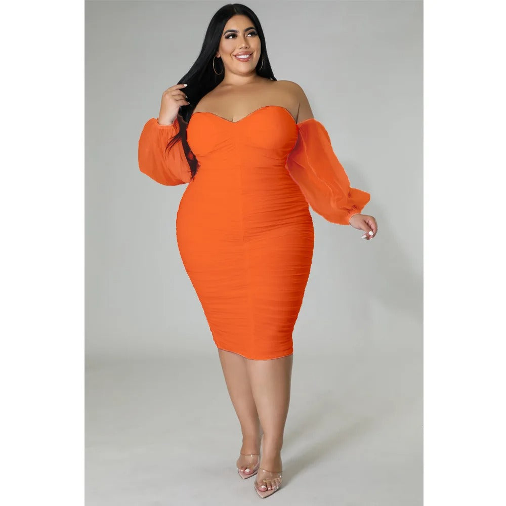 Plus Size Off Shoulder Mesh Sleeve Dress for Women