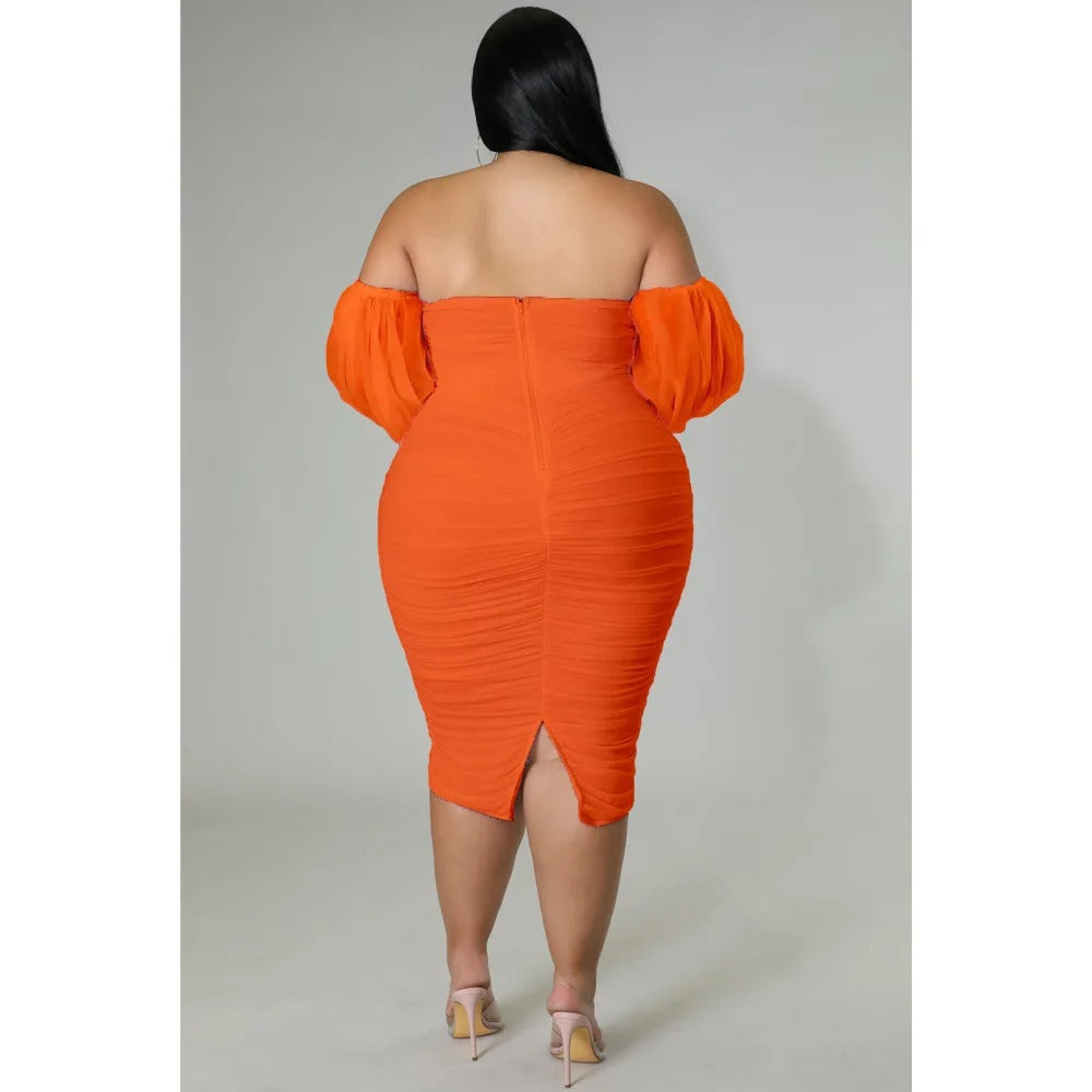 Plus Size Off Shoulder Mesh Sleeve Dress for Women