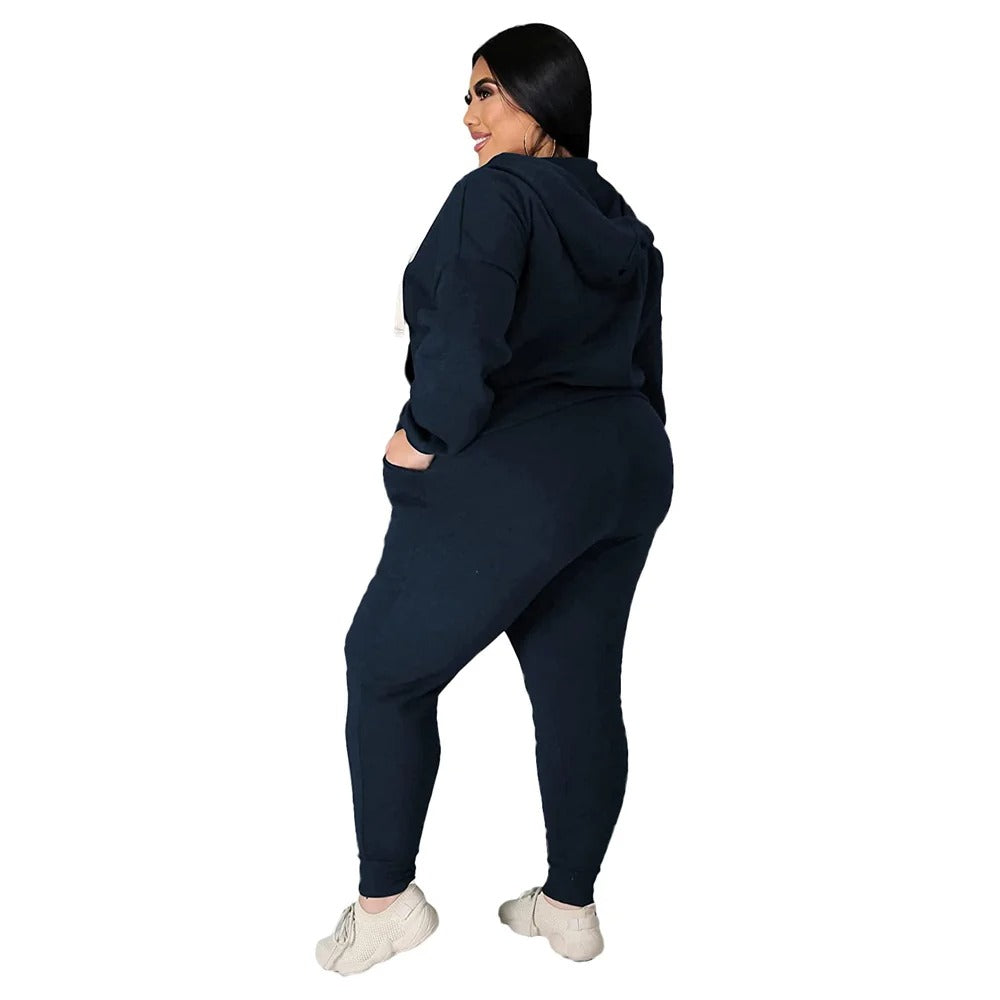 Plus Size Two Piece Pocket Hoodie & Tracksuit Womens