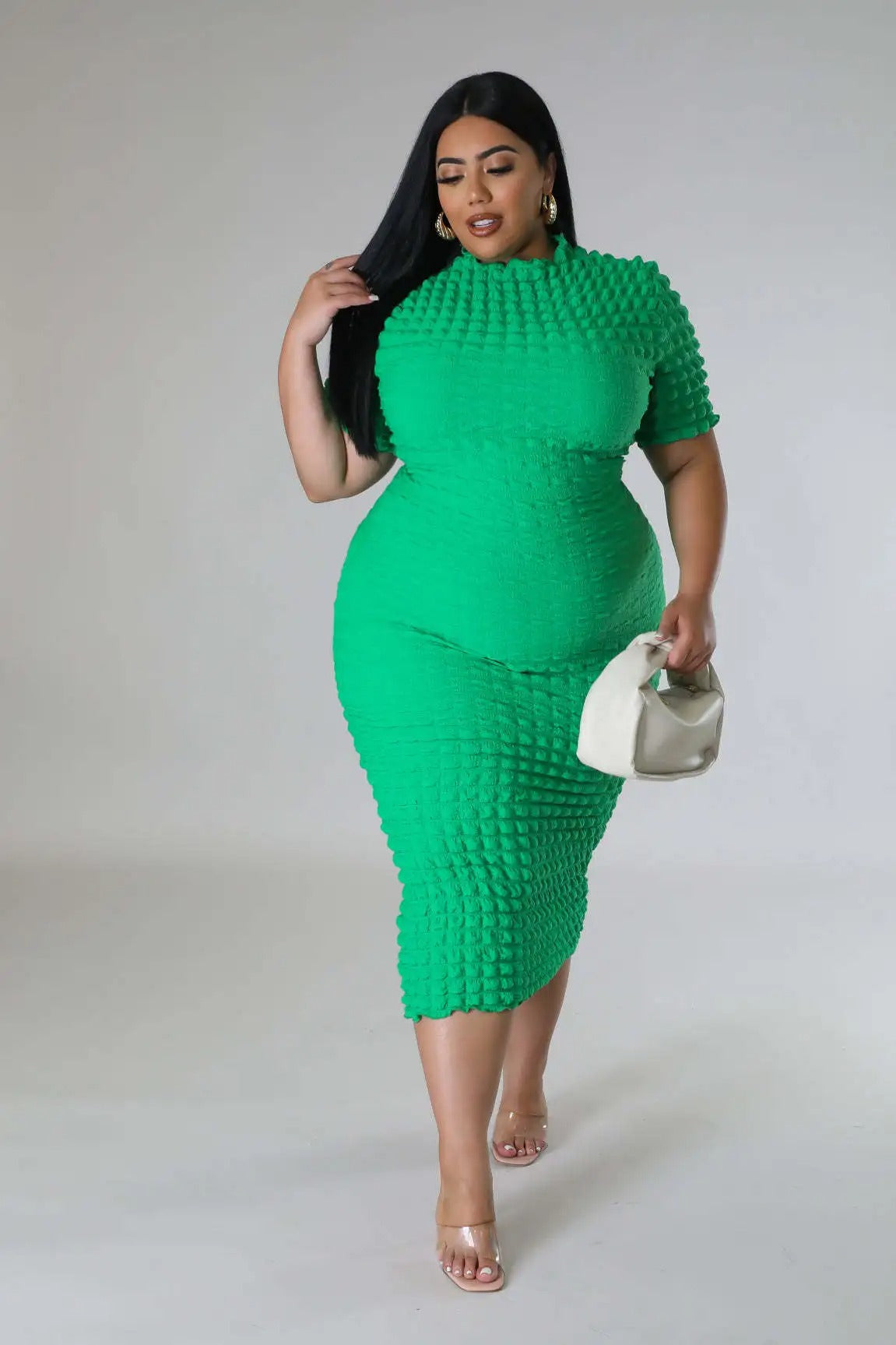 Plus Size Women Elegant Short Sleeve Bubble Dress