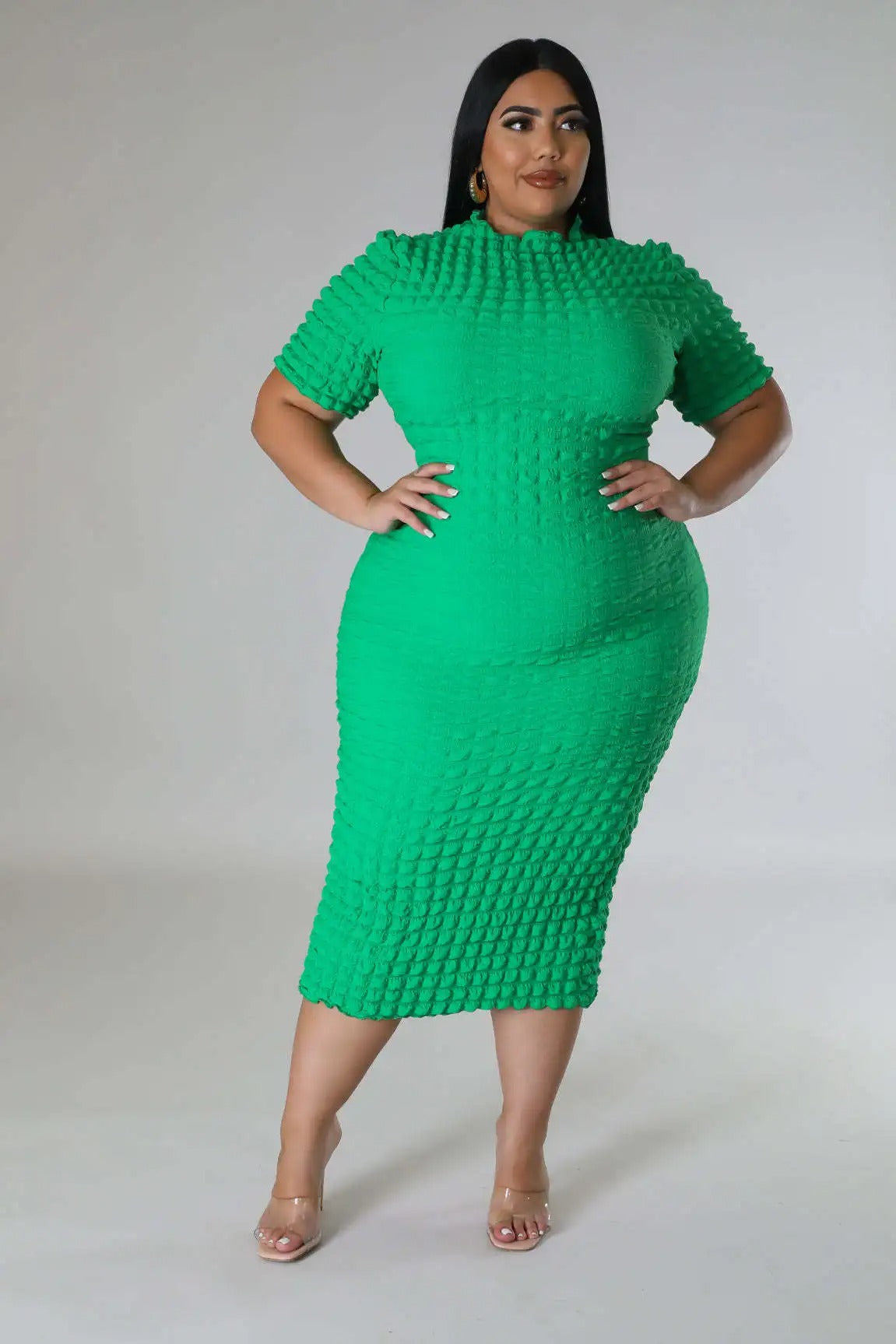 Plus Size Women Elegant Short Sleeve Bubble Dress