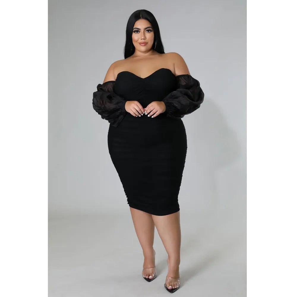 Plus Size Off Shoulder Mesh Sleeve Dress for Women