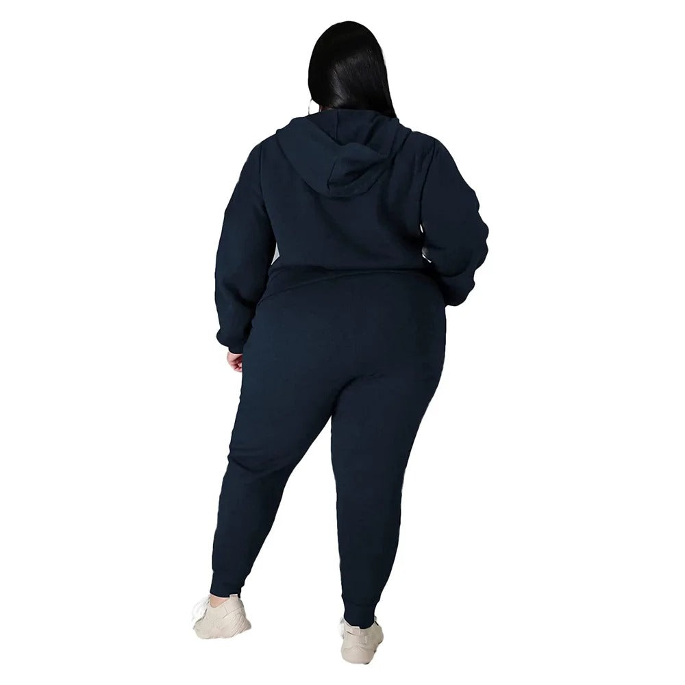 Plus Size Two Piece Pocket Hoodie & Tracksuit Womens